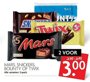 Aanbiedingen Mars, snickers, bounty of twix - Mars - Geldig van 06/08/2017 tot 12/08/2017 bij Deka Markt