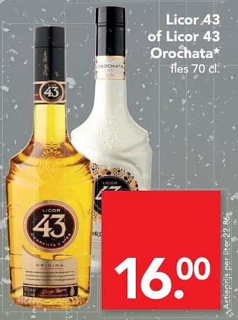 Aanbiedingen Licor 43 of licor 43 orochata - Licor 43 - Geldig van 06/08/2017 tot 19/08/2017 bij Deen Supermarkten