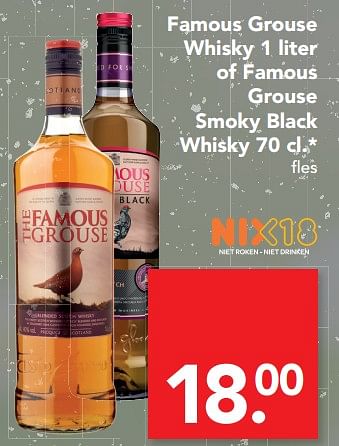 Aanbiedingen Famous grouse whisky of famous grouse smoky black whisky - The Famous Grouse - Geldig van 06/08/2017 tot 19/08/2017 bij Deen Supermarkten