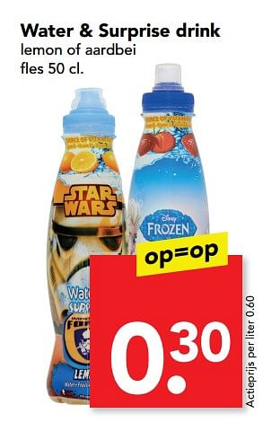 Aanbiedingen Water + surprise drink lemon of aardbei - Huismerk deen supermarkt - Geldig van 06/08/2017 tot 19/08/2017 bij Deen Supermarkten