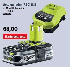 Aanbiedingen Ryobi accu en lader `rbc18l15` - Ryobi - Geldig van 07/08/2017 tot 28/08/2017 bij Bauhaus