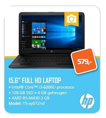 Aanbiedingen Hp 15.6 full hd laptop 15-ay072nd - HP - Geldig van 07/08/2017 tot 10/09/2017 bij ITprodeals