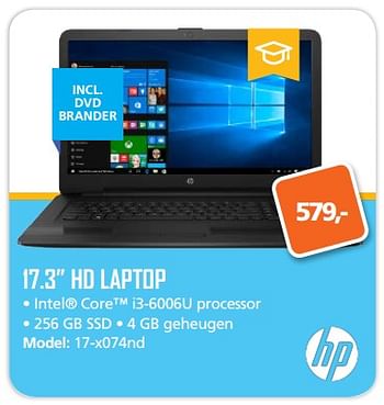 Aanbiedingen Hp 17.3 hd laptop 17-x074nd - HP - Geldig van 07/08/2017 tot 10/09/2017 bij ITprodeals