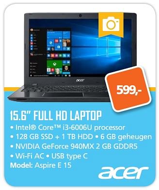 Aanbiedingen Acer 15.6 full hd laptop aspire e 15 - Acer - Geldig van 07/08/2017 tot 10/09/2017 bij ITprodeals