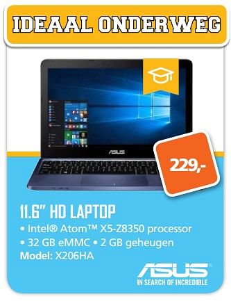 Aanbiedingen Asus 11.6 hd laptop x206ha - Asus - Geldig van 07/08/2017 tot 10/09/2017 bij ITprodeals