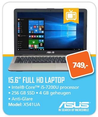 Aanbiedingen Asus 15.6 full hd laptop x541ua - Asus - Geldig van 07/08/2017 tot 10/09/2017 bij ITprodeals