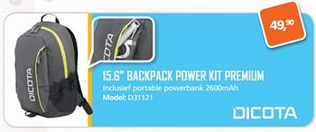 Aanbiedingen 15.6 backpack power kit premium d31121 - Dicota - Geldig van 07/08/2017 tot 10/09/2017 bij ITprodeals
