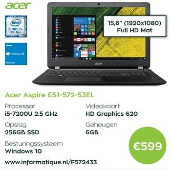 Aanbiedingen Acer aspire es1-572-53el - Acer - Geldig van 01/08/2017 tot 31/08/2017 bij Informatique