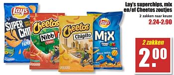 Aanbiedingen Lay`s superchips, mix en-of cheetos zoutjes - Huismerk - MCD Supermarkten - Geldig van 07/08/2017 tot 12/08/2017 bij MCD Supermarkten