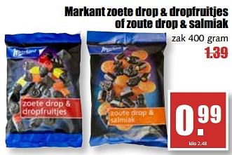 Aanbiedingen Markant zoete drop + dropfruitjes of zoute drop + salmiak - Markant - Geldig van 07/08/2017 tot 12/08/2017 bij MCD Supermarkten