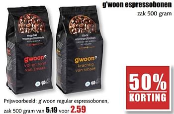 Aanbiedingen G`woon espressobonen - Gâ€™woon - Geldig van 07/08/2017 tot 12/08/2017 bij MCD Supermarkten