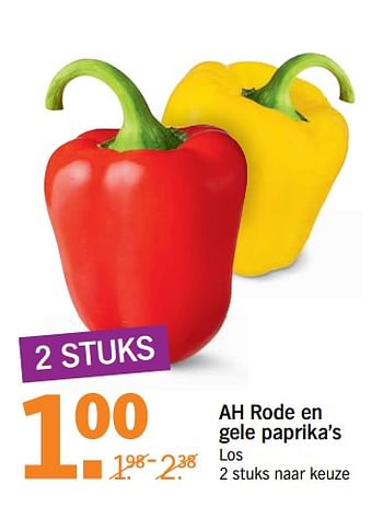 Aanbiedingen Rode en gele paprika`s - Huismerk - Albert Heijn - Geldig van 07/08/2017 tot 13/08/2017 bij Albert Heijn