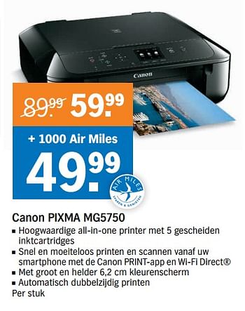 Aanbiedingen Canon pixma mg5750 - Canon - Geldig van 07/08/2017 tot 13/08/2017 bij Albert Heijn