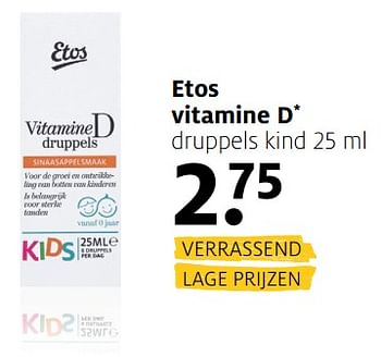 Aanbiedingen Etos vitamine d - Huismerk - Etos - Geldig van 07/08/2017 tot 13/08/2017 bij Etos