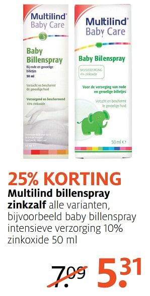 Aanbiedingen Baby billenspray intensieve verzorging 10% zinkoxide - Multilind - Geldig van 07/08/2017 tot 13/08/2017 bij Etos