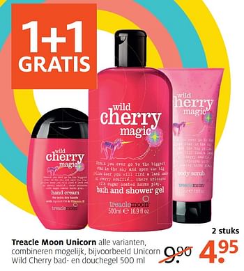 Aanbiedingen Unicorn wild cherry bad- en douchegel - Treacle Moon - Geldig van 07/08/2017 tot 13/08/2017 bij Etos