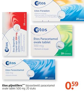Aanbiedingen Paracetamol ovale tablet - Huismerk - Etos - Geldig van 07/08/2017 tot 13/08/2017 bij Etos