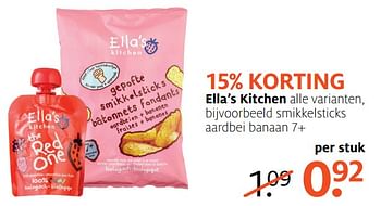 Aanbiedingen Smikkelsticks aardbei banaan 7+ - Ella's Kitchen - Geldig van 07/08/2017 tot 13/08/2017 bij Etos