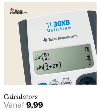 Aanbiedingen Calculators - Texas Instruments - Geldig van 07/08/2017 tot 13/08/2017 bij Kijkshop
