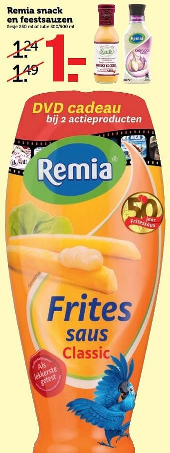 Aanbiedingen Remia snack en feestsauzen - Remia - Geldig van 07/08/2017 tot 13/08/2017 bij Coop