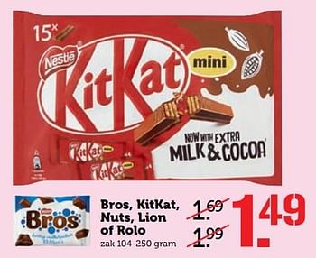 Aanbiedingen Bros, kitkat, nuts, lion of rolo - Nestlé - Geldig van 07/08/2017 tot 13/08/2017 bij Coop