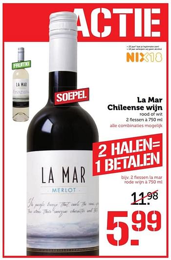 Aanbiedingen La mar chileense wijn - Rode wijnen - Geldig van 07/08/2017 tot 13/08/2017 bij Coop