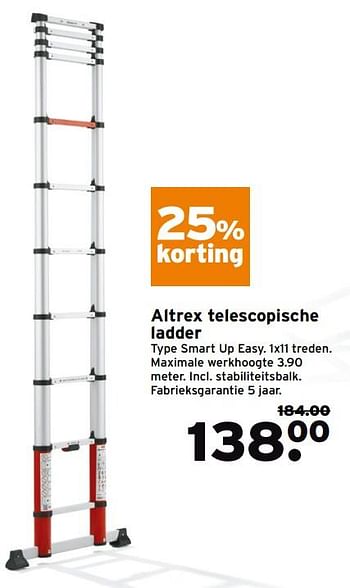 Aanbiedingen Altrex telescopische ladder type smart up easy - Altrex - Geldig van 07/08/2017 tot 13/08/2017 bij Gamma