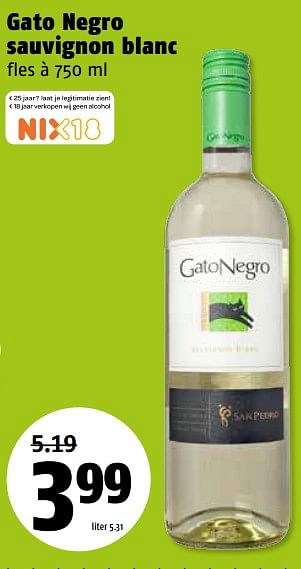 Aanbiedingen Gato negro sauvignon blanc - Witte wijnen - Geldig van 07/08/2017 tot 13/08/2017 bij Poiesz