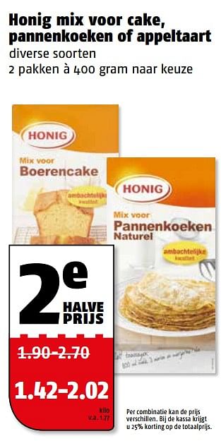 Aanbiedingen Honig mix voor cake, pannenkoeken of appeltaart - Honig - Geldig van 07/08/2017 tot 13/08/2017 bij Poiesz
