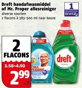 Aanbiedingen Dreft handafwasmiddel of mr. proper allesreiniger - Huismerk Poiesz - Geldig van 07/08/2017 tot 13/08/2017 bij Poiesz
