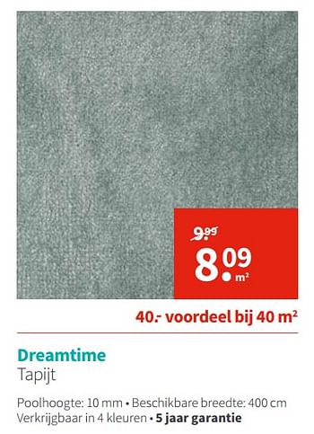 Aanbiedingen Dreamtime tapijt - Huismerk - Carpetright - Geldig van 07/08/2017 tot 27/08/2017 bij Carpetright