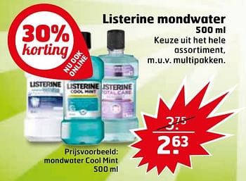 Aanbiedingen Mondwater cool mint - Listerine - Geldig van 08/08/2017 tot 13/08/2017 bij Trekpleister