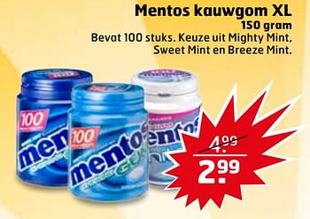 Aanbiedingen Mentos kauwgom xl - Mentos - Geldig van 08/08/2017 tot 13/08/2017 bij Trekpleister