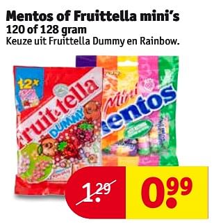Aanbiedingen Mentos of fruittella mini`s - Huismerk - Kruidvat - Geldig van 08/08/2017 tot 20/08/2017 bij Kruidvat