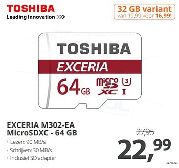Aanbiedingen Exceria m302-ea microsdxc - 64 gb - Toshiba - Geldig van 24/07/2017 tot 03/09/2017 bij Paradigit