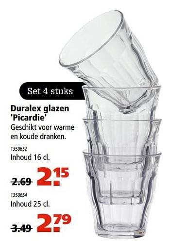 Aanbiedingen Duralex glazen picardie geschikt voor warme en koude dranken - Duralex - Geldig van 10/08/2017 tot 23/08/2017 bij Marskramer