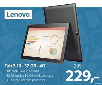 Aanbiedingen Lenovo tab 3 10 - 32 gb - 4g - Lenovo - Geldig van 24/07/2017 tot 03/09/2017 bij Paradigit