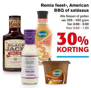 Aanbiedingen Remia feest-, american bbq of satésaus - Remia - Geldig van 09/08/2017 tot 15/08/2017 bij Hoogvliet