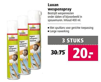 Aanbiedingen Luxan wespenspray - Luxan - Geldig van 14/08/2017 tot 27/08/2017 bij Welkoop