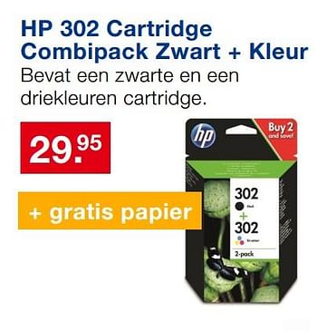 Aanbiedingen Hp 302 cartridge combipack zwart + kleur - HP - Geldig van 20/08/2017 tot 10/09/2017 bij Handyman