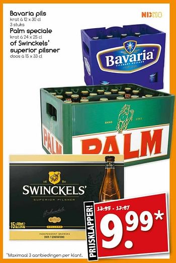 Aanbiedingen Bavaria pils palm speciale of swinckels` superlor pilsner - Huismerk - Agrimarkt - Geldig van 07/08/2017 tot 12/08/2017 bij Agrimarkt