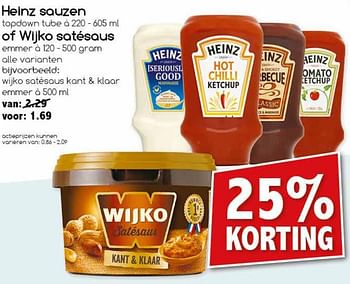 Aanbiedingen Heinz sauzen of wijko satésaus - Heinz - Geldig van 07/08/2017 tot 12/08/2017 bij Agrimarkt