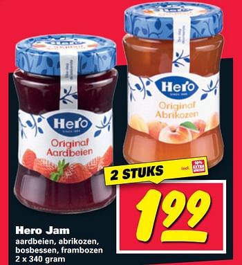 Aanbiedingen Hero jam aardbeien, abrikozen, bosbessen, frambozen - Hero - Geldig van 07/08/2017 tot 13/08/2017 bij Nettorama