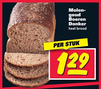 Aanbiedingen Molengoud boeren donker heel brood - Molengoud - Geldig van 07/08/2017 tot 13/08/2017 bij Nettorama