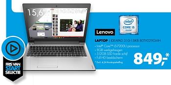 Aanbiedingen Lenovo laptop ideapad 310-15ikb 80tv029gmh - Lenovo - Geldig van 12/08/2017 tot 20/08/2017 bij Expert