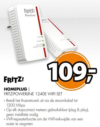Aanbiedingen Fritz homeplug fritz!powerline 1240e wifi set - Fritz - Geldig van 12/08/2017 tot 20/08/2017 bij Expert