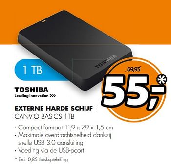 Aanbiedingen Toshiba externe harde schijf canvio basics 1tb - Toshiba - Geldig van 12/08/2017 tot 20/08/2017 bij Expert