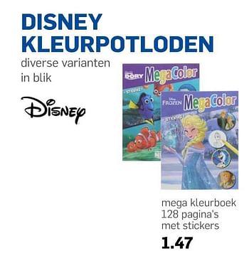 Aanbiedingen Disney mega kleurboek 128 pagina`s met stickers - Disney - Geldig van 10/08/2017 tot 15/08/2017 bij Action