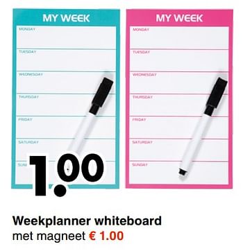 Aanbiedingen Weekplanner whiteboard - Huismerk - Wibra - Geldig van 07/08/2017 tot 19/08/2017 bij Wibra
