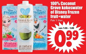Aanbiedingen 100% coconut grove kokoswater of disney frozen fruit+water - Disney  Frozen - Geldig van 13/08/2017 tot 19/08/2017 bij Lekker Doen